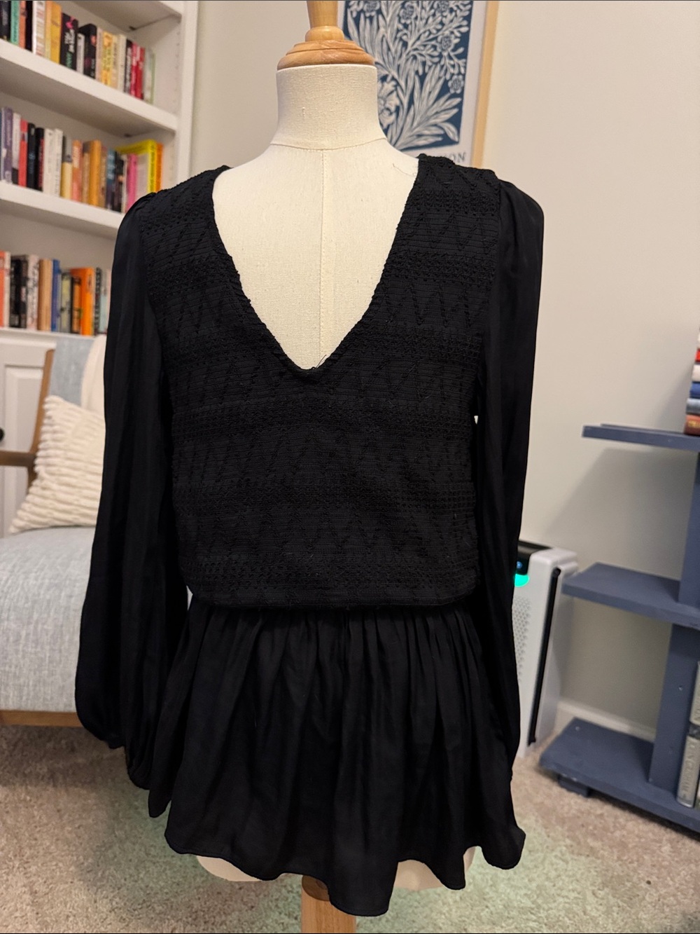 Mustard Seed Navy V-Neck Peplum Long-Sleeve Blouse